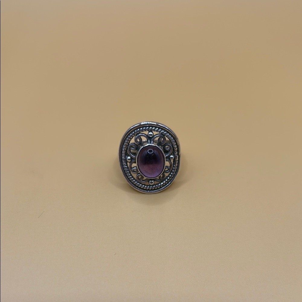 Genuine Sterling Silver Filigree & Amethyst Ring